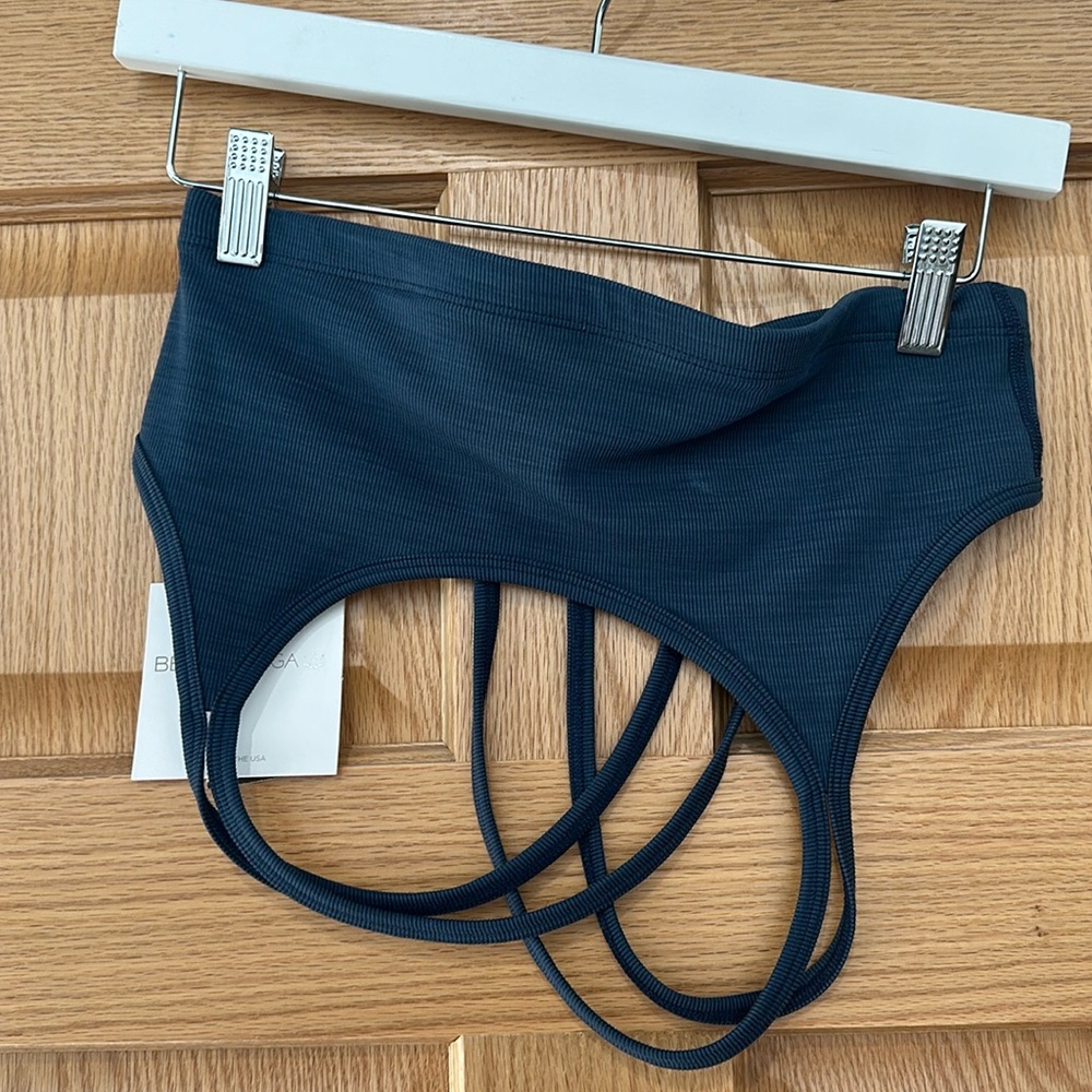 Beyond Yoga, NWT, blue heather rib sports bra, size M